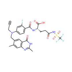 C#CCN(Cc1cc2c(=O)[nH]c(C)nc2cc1C)c1ccc(C(=O)N[C@@H](CCC(=O)NS(=O)(=O)C(F)(F)F)C(=O)O)c(F)c1 ZINC000027213588