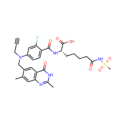 C#CCN(Cc1cc2c(=O)[nH]c(C)nc2cc1C)c1ccc(C(=O)N[C@@H](CCCCC(=O)NS(C)(=O)=O)C(=O)O)c(F)c1 ZINC000027300951