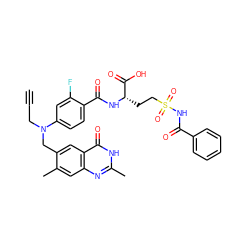 C#CCN(Cc1cc2c(=O)[nH]c(C)nc2cc1C)c1ccc(C(=O)N[C@@H](CCS(=O)(=O)NC(=O)c2ccccc2)C(=O)O)c(F)c1 ZINC000027300539