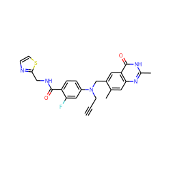 C#CCN(Cc1cc2c(=O)[nH]c(C)nc2cc1C)c1ccc(C(=O)NCc2nccs2)c(F)c1 ZINC000013740773