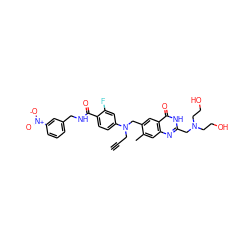 C#CCN(Cc1cc2c(=O)[nH]c(CN(CCO)CCO)nc2cc1C)c1ccc(C(=O)NCc2cccc([N+](=O)[O-])c2)c(F)c1 ZINC000027755806