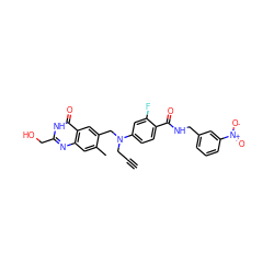 C#CCN(Cc1cc2c(=O)[nH]c(CO)nc2cc1C)c1ccc(C(=O)NCc2cccc([N+](=O)[O-])c2)c(F)c1 ZINC000027759805