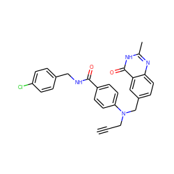 C#CCN(Cc1ccc2nc(C)[nH]c(=O)c2c1)c1ccc(C(=O)NCc2ccc(Cl)cc2)cc1 ZINC000013740759