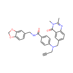 C#CCN(Cc1ccc2nc(C)n(C)c(=O)c2c1)c1ccc(C(=O)NCc2ccc3c(c2)OCO3)cc1 ZINC000072108618