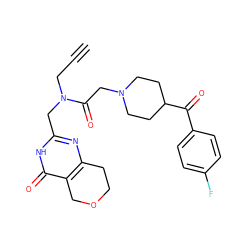 C#CCN(Cc1nc2c(c(=O)[nH]1)COCC2)C(=O)CN1CCC(C(=O)c2ccc(F)cc2)CC1 ZINC000205685422