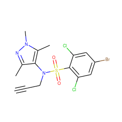 C#CCN(c1c(C)nn(C)c1C)S(=O)(=O)c1c(Cl)cc(Br)cc1Cl ZINC000199948106