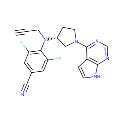 C#CCN(c1c(F)cc(C#N)cc1F)[C@@H]1CCN(c2ncnc3[nH]ccc23)C1 ZINC000143202257