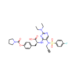 C#CCN(c1cnc(N(CC)CC)nc1N[C@@H](Cc1ccc(OC(=O)N2CCCC2)cc1)C(=O)O)S(=O)(=O)c1ccc(F)cc1 ZINC000003926647