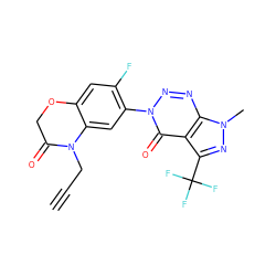 C#CCN1C(=O)COc2cc(F)c(-n3nnc4c(c(C(F)(F)F)nn4C)c3=O)cc21 ZINC000098082564