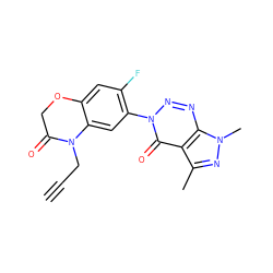 C#CCN1C(=O)COc2cc(F)c(-n3nnc4c(c(C)nn4C)c3=O)cc21 ZINC000098084513