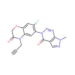 C#CCN1C(=O)COc2cc(F)c(-n3nnc4c(cnn4C)c3=O)cc21 ZINC000098082561