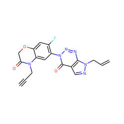 C#CCN1C(=O)COc2cc(F)c(-n3nnc4c(cnn4CC=C)c3=O)cc21 ZINC000098084770