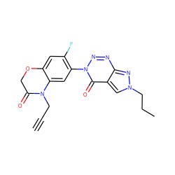 C#CCN1C(=O)COc2cc(F)c(-n3nnc4nn(CCC)cc4c3=O)cc21 ZINC000098084271