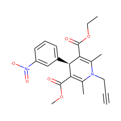 C#CCN1C(C)=C(C(=O)OC)[C@@H](c2cccc([N+](=O)[O-])c2)C(C(=O)OCC)=C1C ZINC000004689155