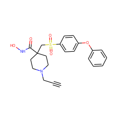 C#CCN1CCC(CS(=O)(=O)c2ccc(Oc3ccccc3)cc2)(C(=O)NO)CC1 ZINC000013674618