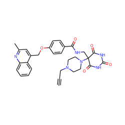 C#CCN1CCN(C2(CNC(=O)c3ccc(OCc4cc(C)nc5ccccc45)cc3)C(=O)NC(=O)NC2=O)CC1 ZINC000028892624