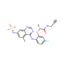 C#CCNC(=O)[C@@H](C)Oc1cc(F)ccc1Nc1ncnc2cc(N=S(C)(C)=O)cc(C)c12 ZINC001772633212