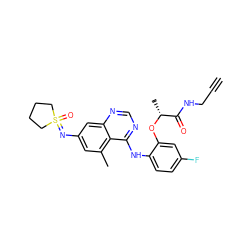 C#CCNC(=O)[C@@H](C)Oc1cc(F)ccc1Nc1ncnc2cc(N=S3(=O)CCCC3)cc(C)c12 ZINC001772572044