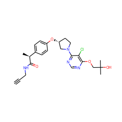 C#CCNC(=O)[C@@H](C)c1ccc(O[C@@H]2CCN(c3ncnc(OCC(C)(C)O)c3Cl)C2)cc1 ZINC001772607714