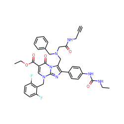 C#CCNC(=O)CN(Cc1ccccc1)Cc1c(-c2ccc(NC(=O)NCC)cc2)nc2n(Cc3c(F)cccc3F)cc(C(=O)OCC)c(=O)n12 ZINC000028825539