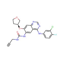 C#CCNC(=O)Nc1cc2c(Nc3ccc(F)c(Cl)c3)ncnc2cc1O[C@H]1CCOC1 ZINC000103253592