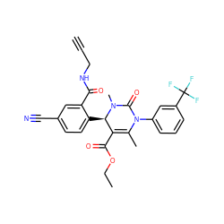 C#CCNC(=O)c1cc(C#N)ccc1[C@@H]1C(C(=O)OCC)=C(C)N(c2cccc(C(F)(F)F)c2)C(=O)N1C ZINC001772571227