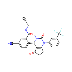 C#CCNC(=O)c1cc(C#N)ccc1[C@@H]1C2=C(CCC2=O)N(c2cccc(C(F)(F)F)c2)C(=O)N1C ZINC001772575225