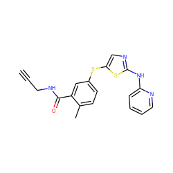 C#CCNC(=O)c1cc(Sc2cnc(Nc3ccccn3)s2)ccc1C ZINC000029038321