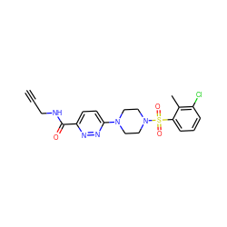 C#CCNC(=O)c1ccc(N2CCN(S(=O)(=O)c3cccc(Cl)c3C)CC2)nn1 ZINC001772645914