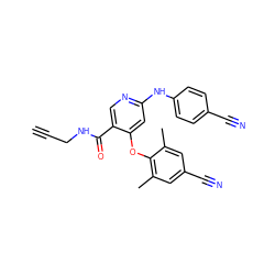 C#CCNC(=O)c1cnc(Nc2ccc(C#N)cc2)cc1Oc1c(C)cc(C#N)cc1C ZINC000299829054