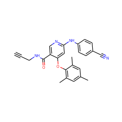 C#CCNC(=O)c1cnc(Nc2ccc(C#N)cc2)cc1Oc1c(C)cc(C)cc1C ZINC000299819210