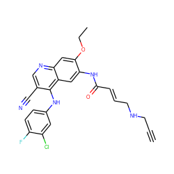 C#CCNC/C=C/C(=O)Nc1cc2c(Nc3ccc(F)c(Cl)c3)c(C#N)cnc2cc1OCC ZINC000064564721