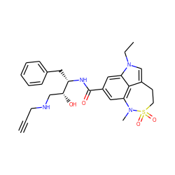 C#CCNC[C@@H](O)[C@H](Cc1ccccc1)NC(=O)c1cc2c3c(cn(CC)c3c1)CCS(=O)(=O)N2C ZINC000043018784