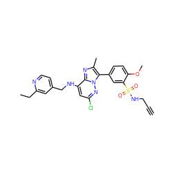 C#CCNS(=O)(=O)c1cc(-c2c(C)nc3c(NCc4ccnc(CC)c4)cc(Cl)nn23)ccc1OC ZINC001772587333