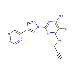 C#CCNc1nc(-n2cc(-c3cnccn3)cn2)nc(N)c1Br ZINC000217094479