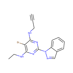 C#CCNc1nc(-n2ncc3ccccc32)nc(NCC)c1Br ZINC000217118337