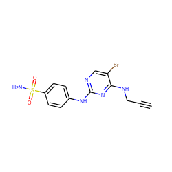 C#CCNc1nc(Nc2ccc(S(N)(=O)=O)cc2)ncc1Br ZINC000001553877