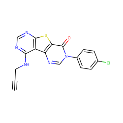 C#CCNc1ncnc2sc3c(=O)n(-c4ccc(Cl)cc4)cnc3c12 ZINC000071295933