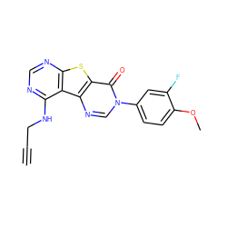 C#CCNc1ncnc2sc3c(=O)n(-c4ccc(OC)c(F)c4)cnc3c12 ZINC000071282420