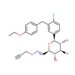 C#CCO/N=C/[C@H]1O[C@@H](c2ccc(Cl)c(Cc3ccc(OCC)cc3)c2)[C@H](O)[C@@H](O)[C@@H]1O ZINC000219005888