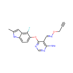 C#CCO/N=C/c1c(N)ncnc1Oc1ccc2[nH]c(C)cc2c1F ZINC000014949805