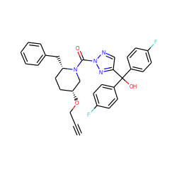 C#CCO[C@@H]1CC[C@H](Cc2ccccc2)N(C(=O)n2ncc(C(O)(c3ccc(F)cc3)c3ccc(F)cc3)n2)C1 ZINC001772582811