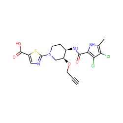 C#CCO[C@H]1CN(c2ncc(C(=O)O)s2)CC[C@H]1NC(=O)c1[nH]c(C)c(Cl)c1Cl ZINC000136340117