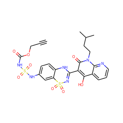 C#CCOC(=O)NS(=O)(=O)Nc1ccc2c(c1)S(=O)(=O)N=C(c1c(O)c3cccnc3n(CCC(C)C)c1=O)N2 ZINC000101044582