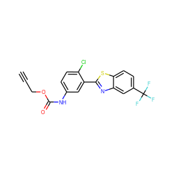 C#CCOC(=O)Nc1ccc(Cl)c(-c2nc3cc(C(F)(F)F)ccc3s2)c1 ZINC000029237147