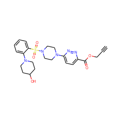 C#CCOC(=O)c1ccc(N2CCN(S(=O)(=O)c3ccccc3N3CCC(O)CC3)CC2)nn1 ZINC001772647474