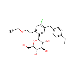 C#CCOCCc1cc(Cl)c(Cc2ccc(CC)cc2)cc1[C@@H]1O[C@H](CO)[C@@H](O)[C@H](O)[C@H]1O ZINC000049802562