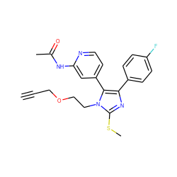 C#CCOCCn1c(SC)nc(-c2ccc(F)cc2)c1-c1ccnc(NC(C)=O)c1 ZINC000013586229