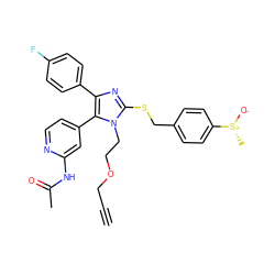 C#CCOCCn1c(SCc2ccc([S@@+](C)[O-])cc2)nc(-c2ccc(F)cc2)c1-c1ccnc(NC(C)=O)c1 ZINC000028636022