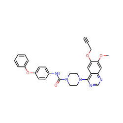 C#CCOc1cc2c(N3CCN(C(=O)Nc4ccc(Oc5ccccc5)cc4)CC3)ncnc2cc1OC ZINC000013528685